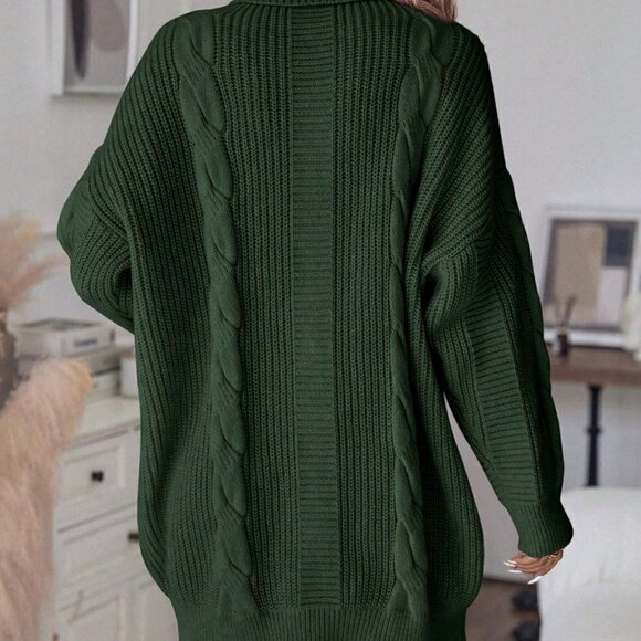 Mint Green Casual Womens Turtleneck Cable Knit Drop Shoulder Sweater Dress - Picture 2 of 5